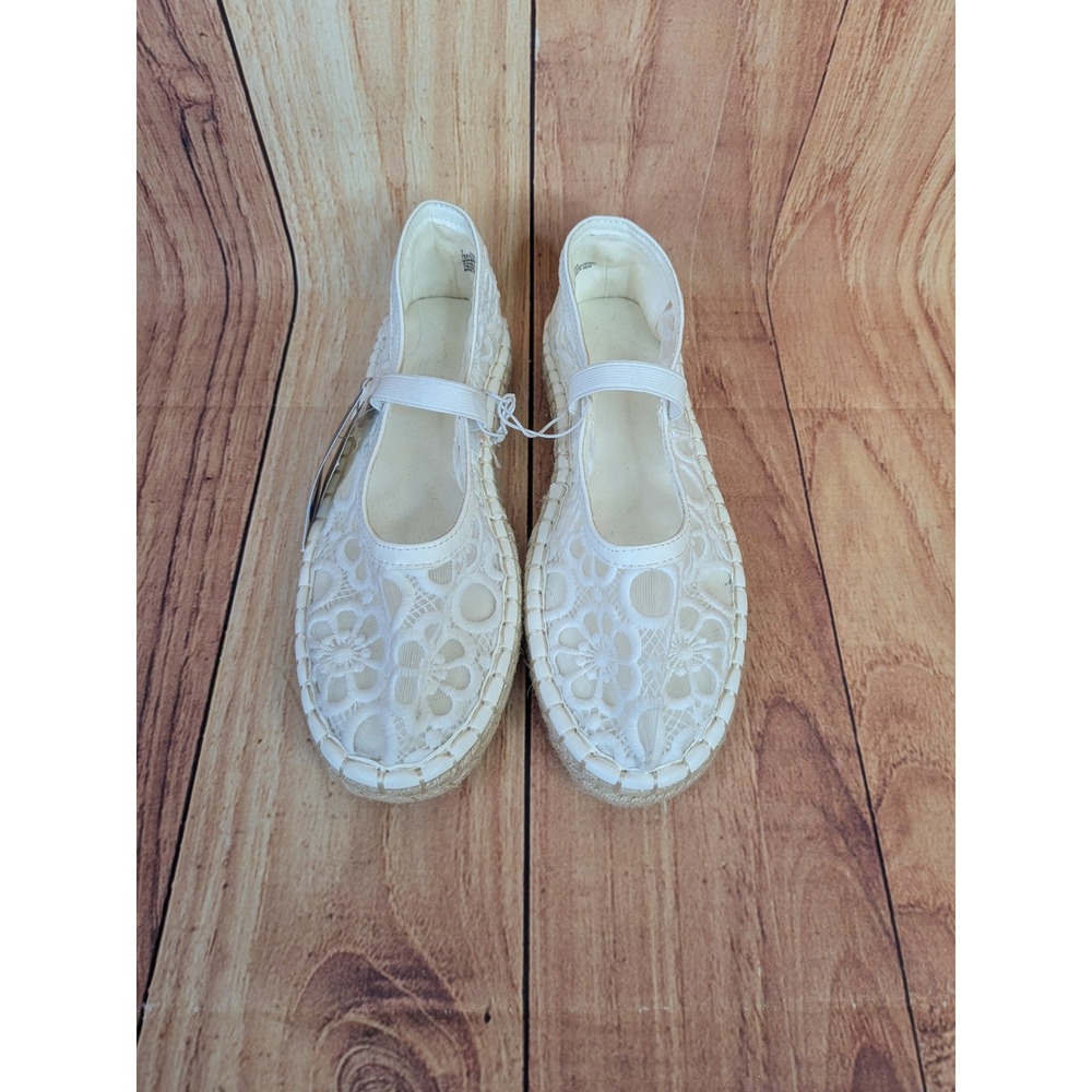Universal Thread Celia White Lace Mary Jane Espadrille Flats Womens Size 7